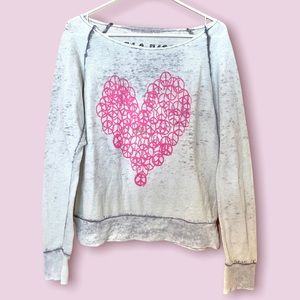 Envy & Ivory Gray Peace Sign Heart Long Sleeve Tee